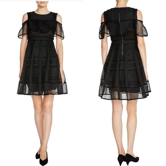 Maje Rosalie Ruffle Dress Black Small